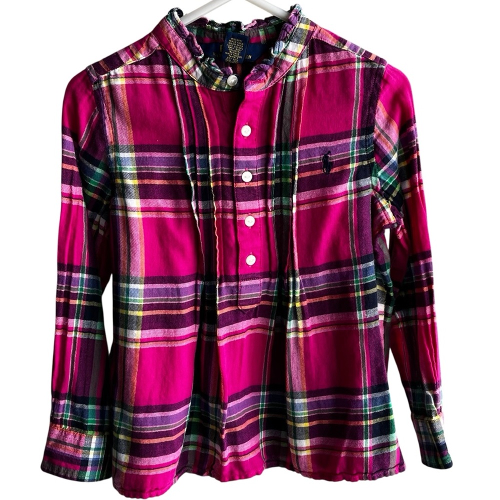 Polo Ralph Lauren Girls' Fuchsia Plaid Ruffle-Neck Button Shirt